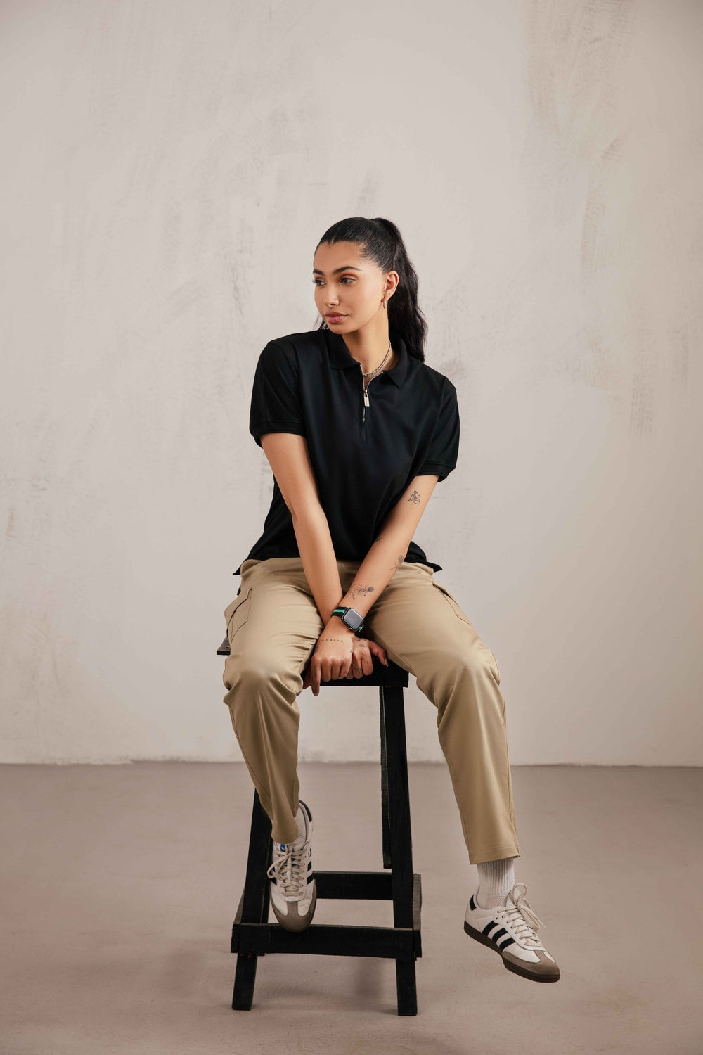 Black Zipper Polo T-Shirt