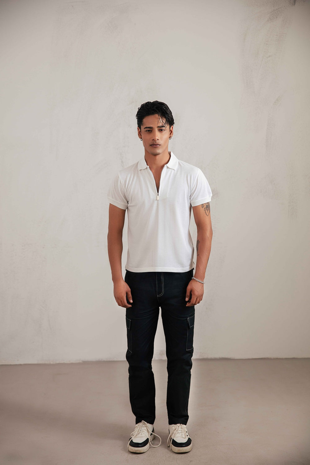 White Zipper Polo T-Shirt