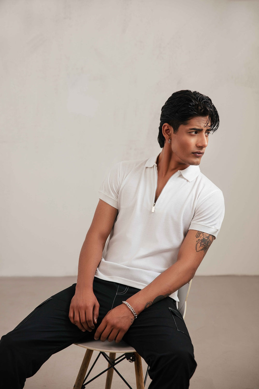 White Zipper Polo T-Shirt
