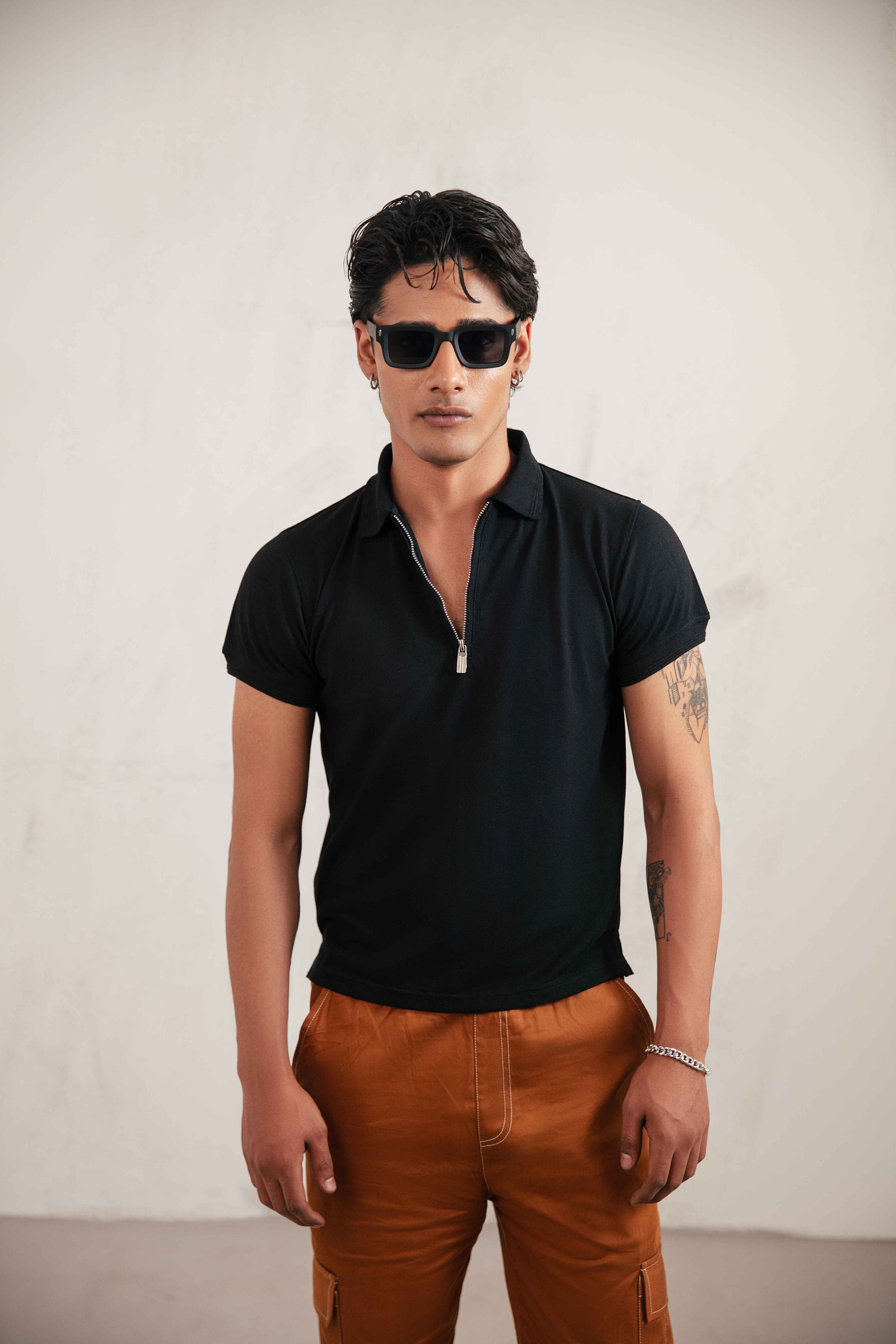 Black Zipper Polo T-Shirt