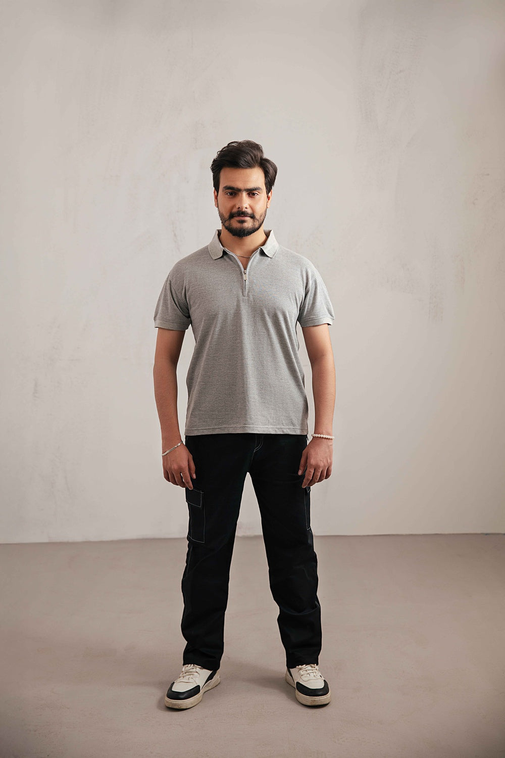 Gray Zipper Polo T-Shirt