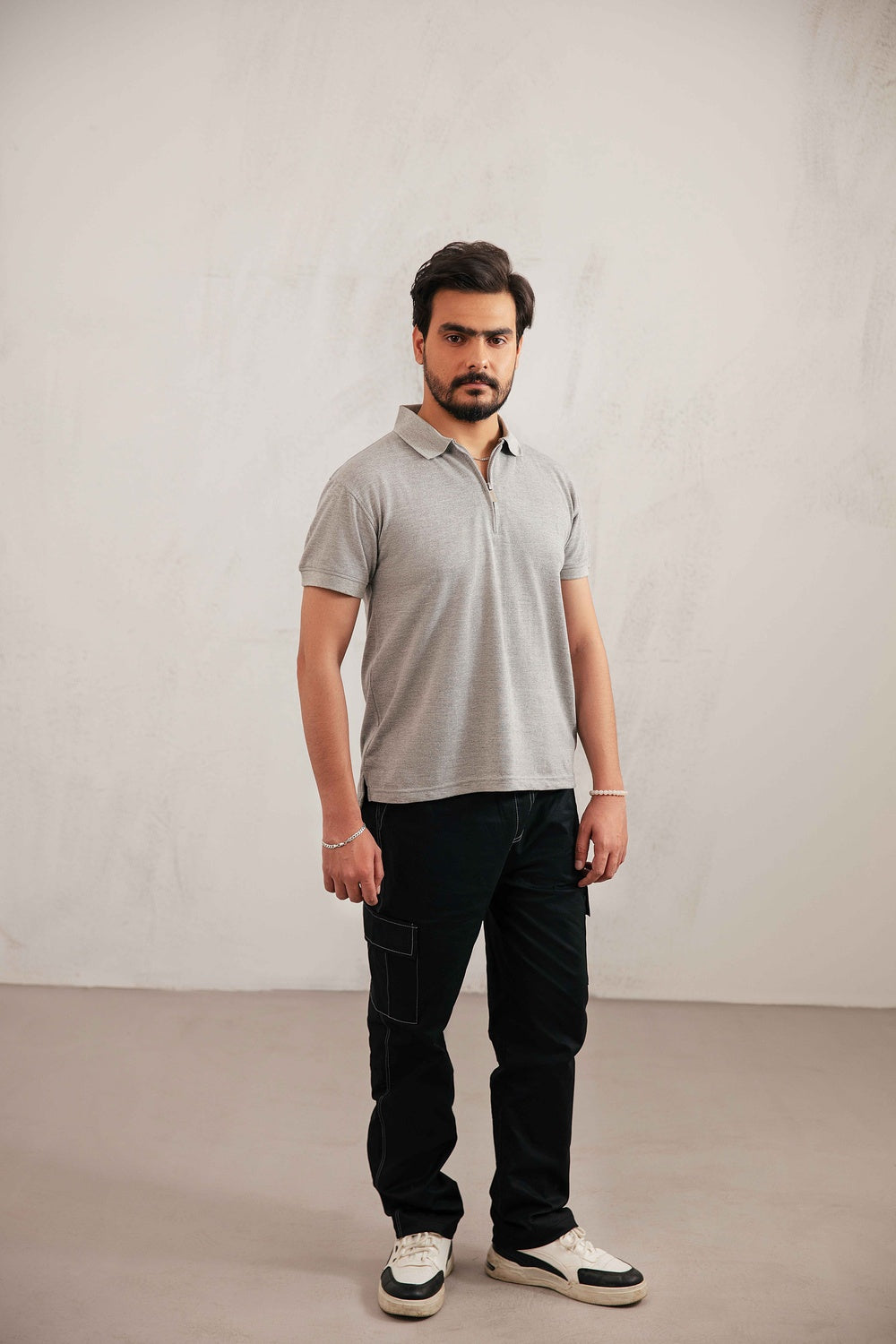 Gray Zipper Polo T-Shirt